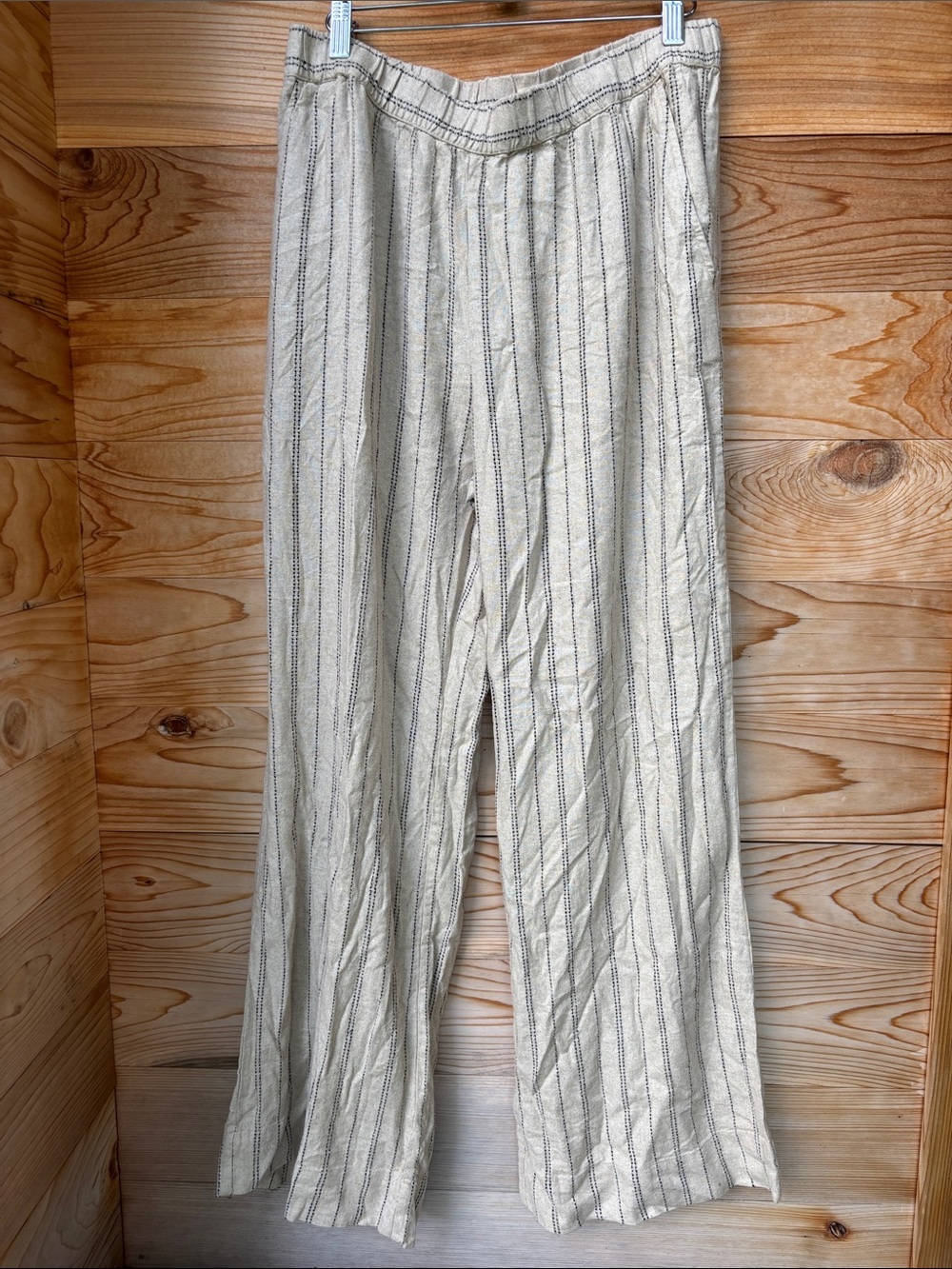 Faherty Riviera Linen Blend Stripe Wide Leg Pants Beige Medium - Picture 2 of 12